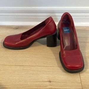 Red leather Transit block heel pumps
